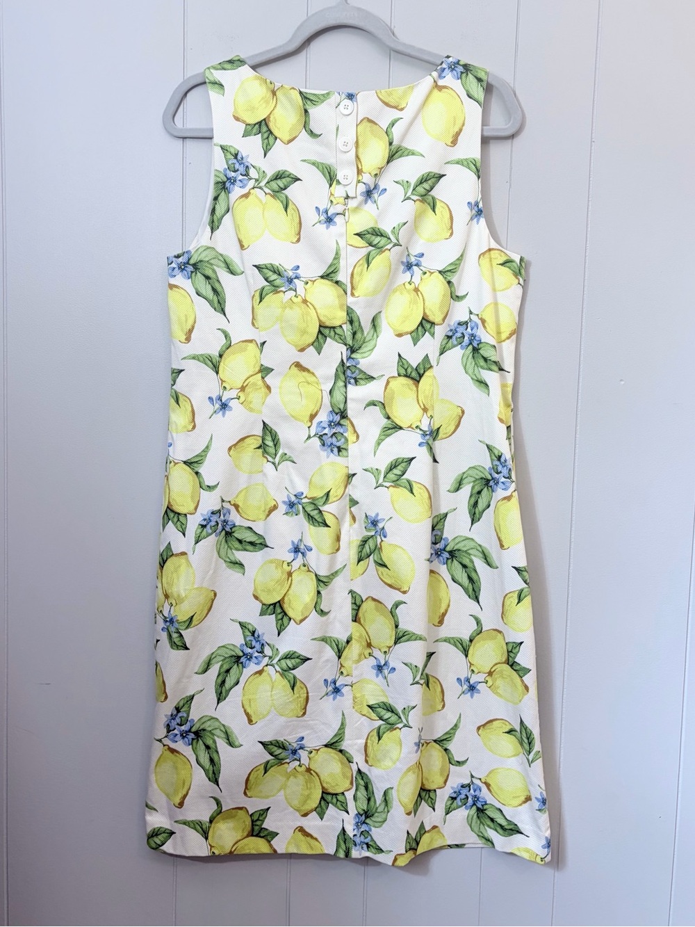 Talbots White Lemon Print Sleeveless Midi Shift Dress Nostalgic Summer Size 10 - Picture 6 of 7